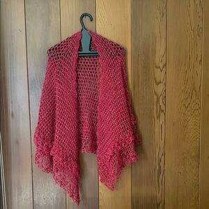 Handmade Elegant Berry Red Crochet Shawl